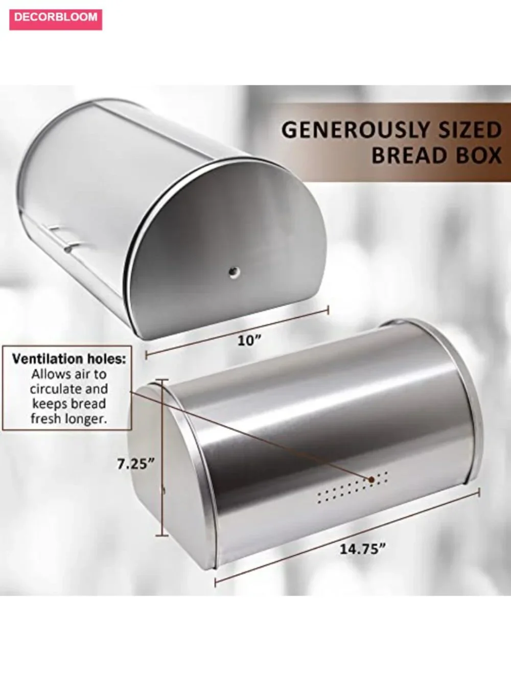 Stainless Steel Bread Box with Sliding Frosted Lid